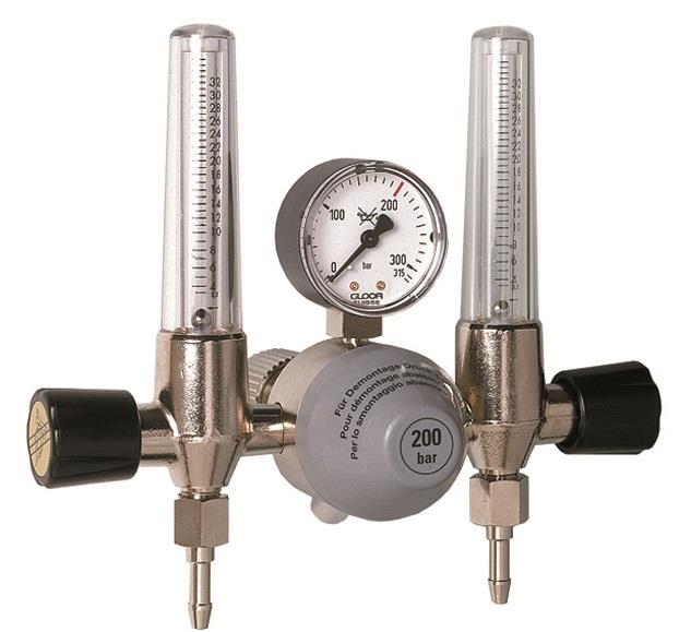 LEITUNGSDRUCKREGLER ARGON DUBBEL FLOW 0–32  GL56 EINGANG 21,8R AUSGANG 2×3/8